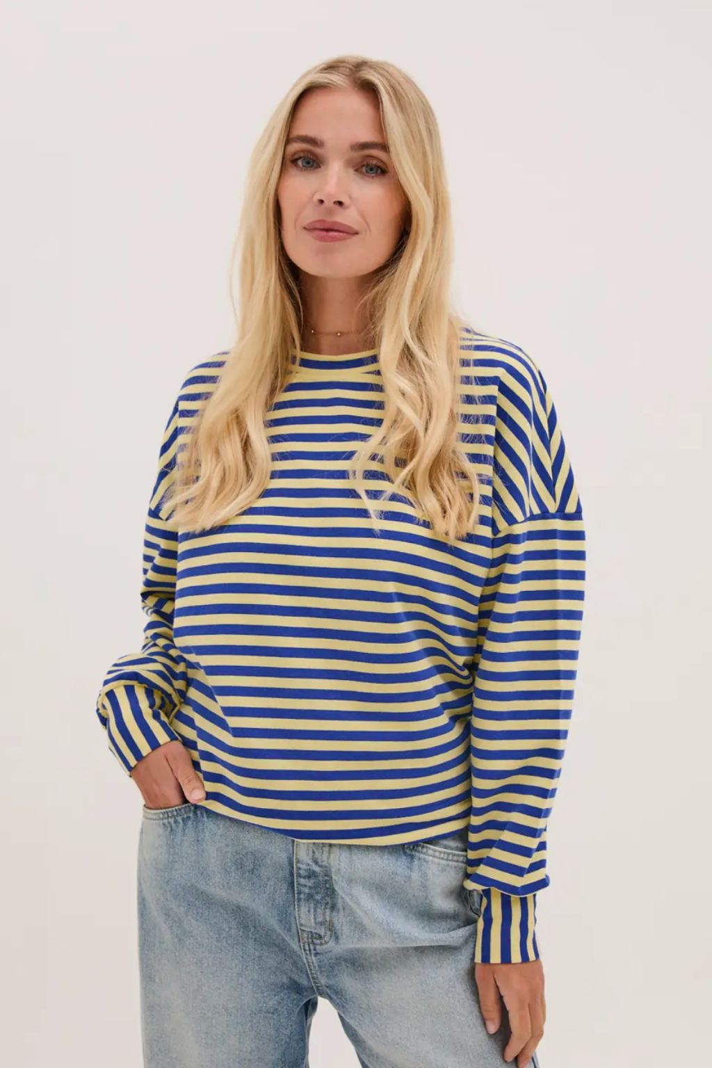 Zara Blue & Yellow Lightweight Stripe Sweatshirt - Blue & Yellow