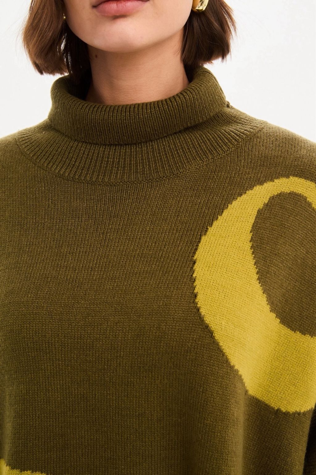 Retro Circle Print Knit - Khaki/Chartreuse
