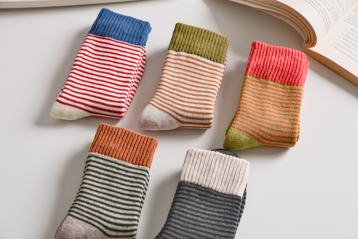 Women's Striped Cotton Socks - Soft, Breathable & Stylish: Khaki/Grey