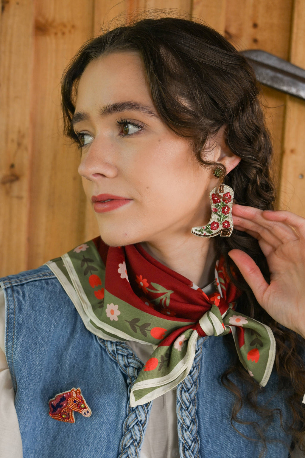 CREAM COWGIRL BOOT BEADED EARRINGS