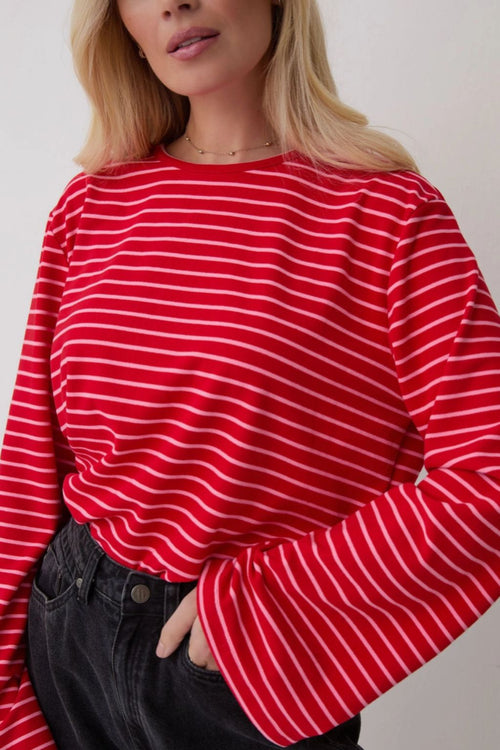 Celine Stripe Super Soft Top - Red