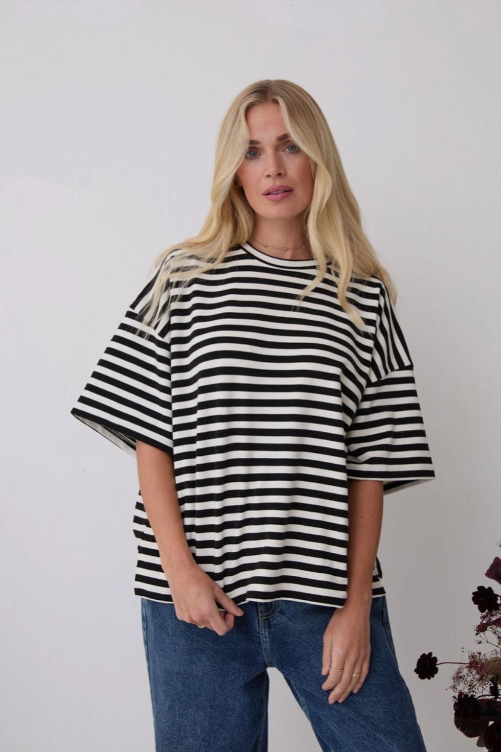 Sara Premium Super Soft Stripe A-Line Tee - Black/White