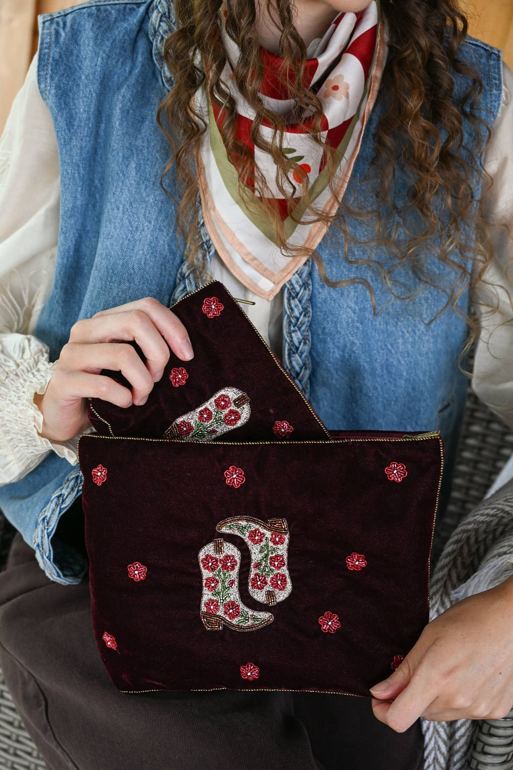 CREAM COWGIRL BOOT SMALL POUCH