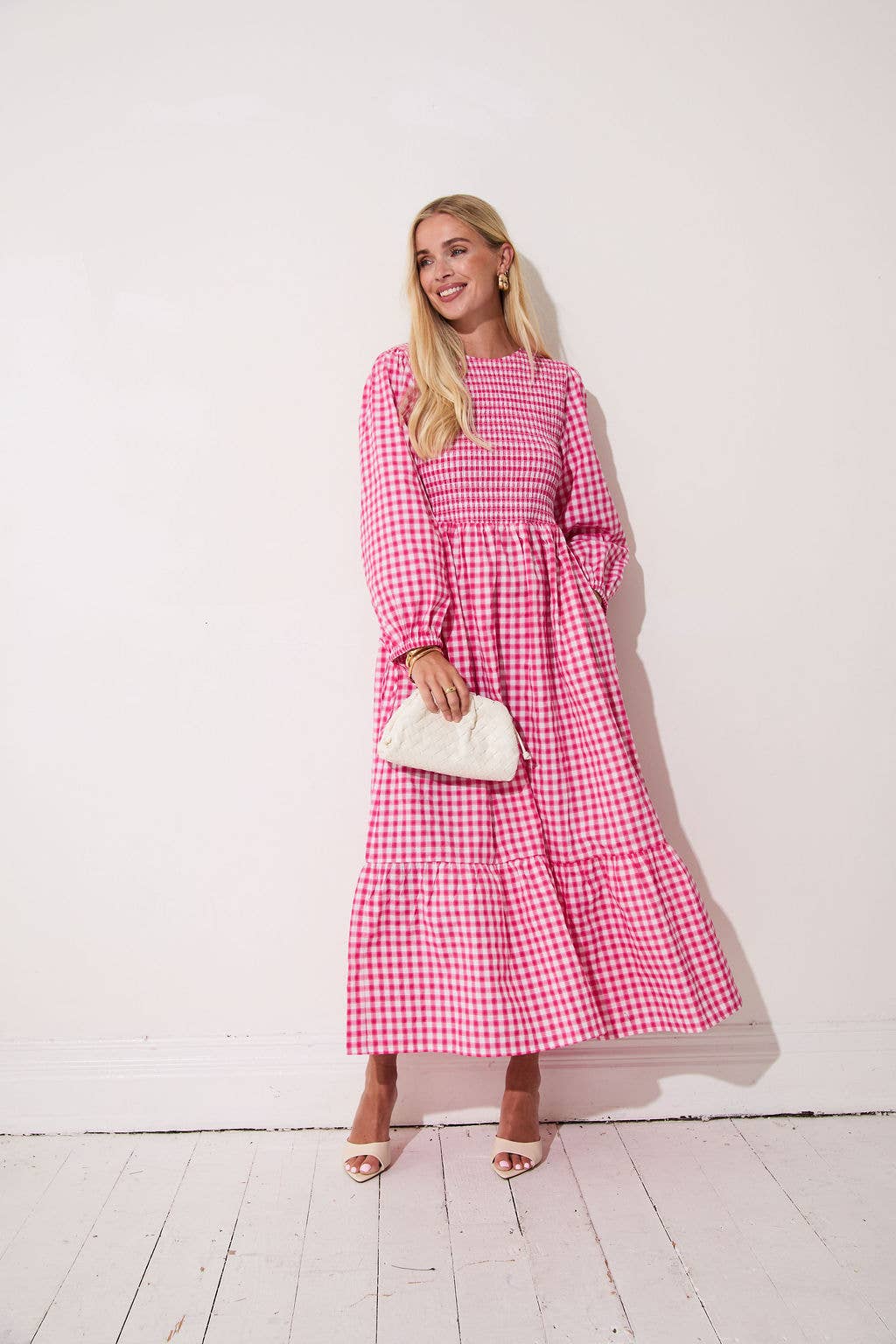 Elisa Pink & White Gingham Dress: Pink