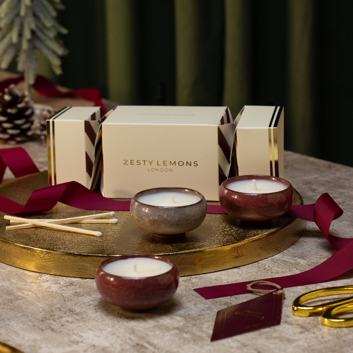 Under the Tree: Burgundy Tea Light Cracker (Box of 3) - Spiced Clementine