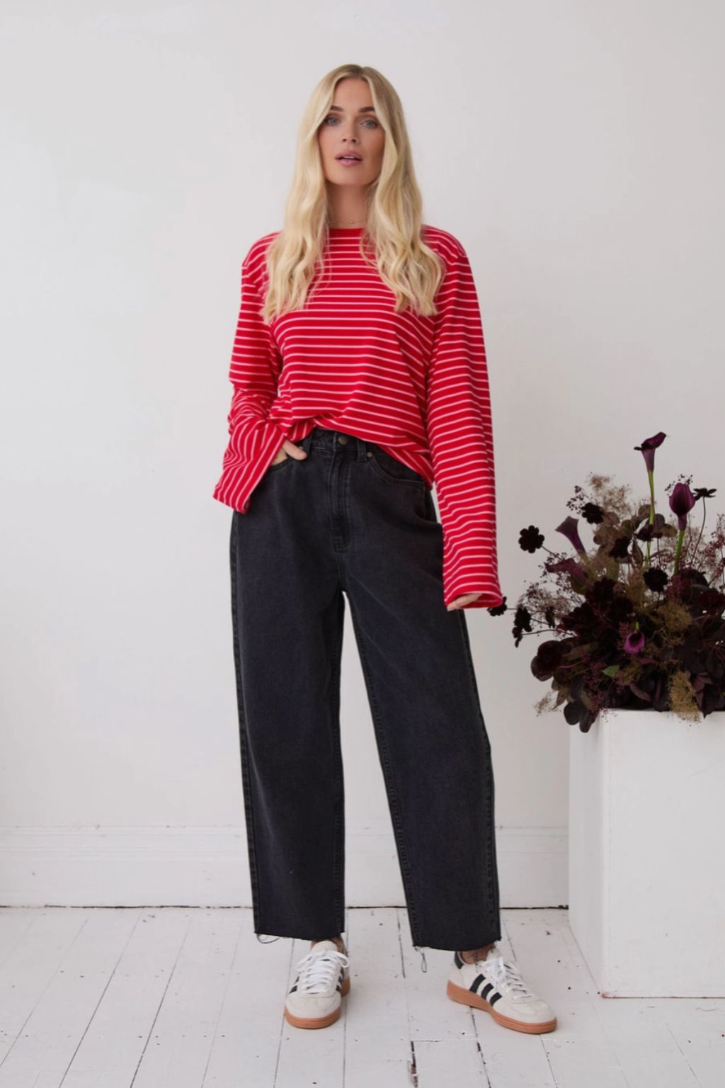 CELINE ストライプ カシュクールトップス Celine Stripe Super Soft Top - Red – Dorina