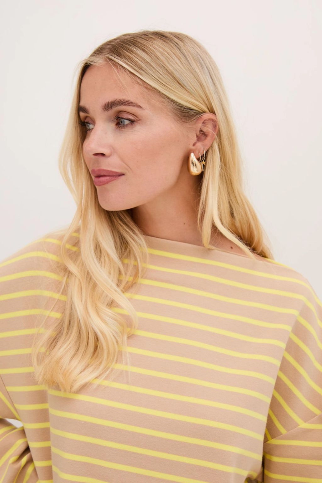 Eleanor Long Sleeve Striped Top - Neutral & Yellow Stripe