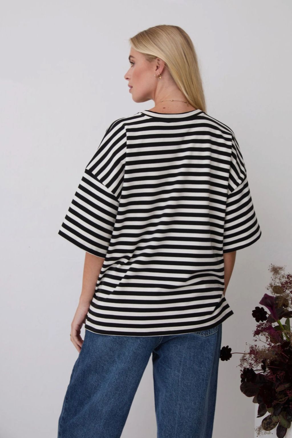 Sara Premium Super Soft Stripe A-Line Tee - Black/White