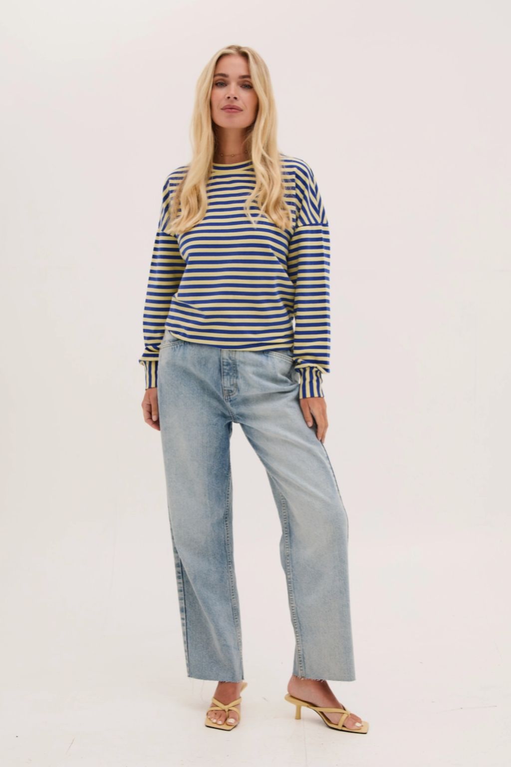 Zara Blue & Yellow Lightweight Stripe Sweatshirt - Blue & Yellow