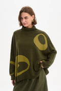 Retro Circle Print Knit - Khaki/Chartreuse