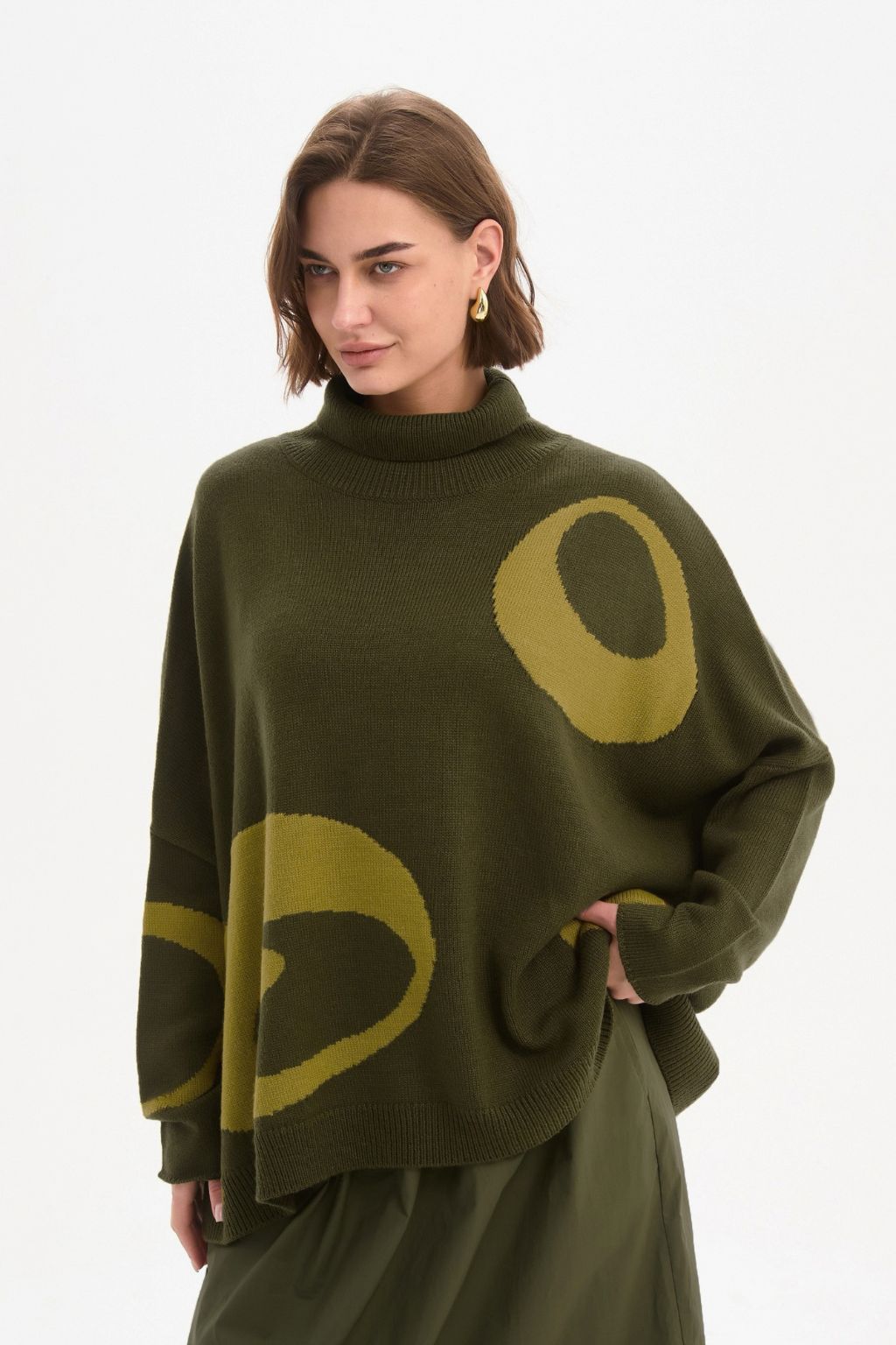 Retro Circle Print Knit - Khaki/Chartreuse