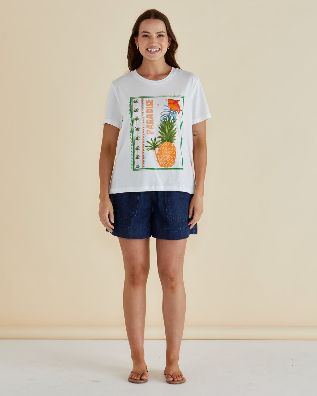 Ellia Crew Tee - Paradise Beach Print