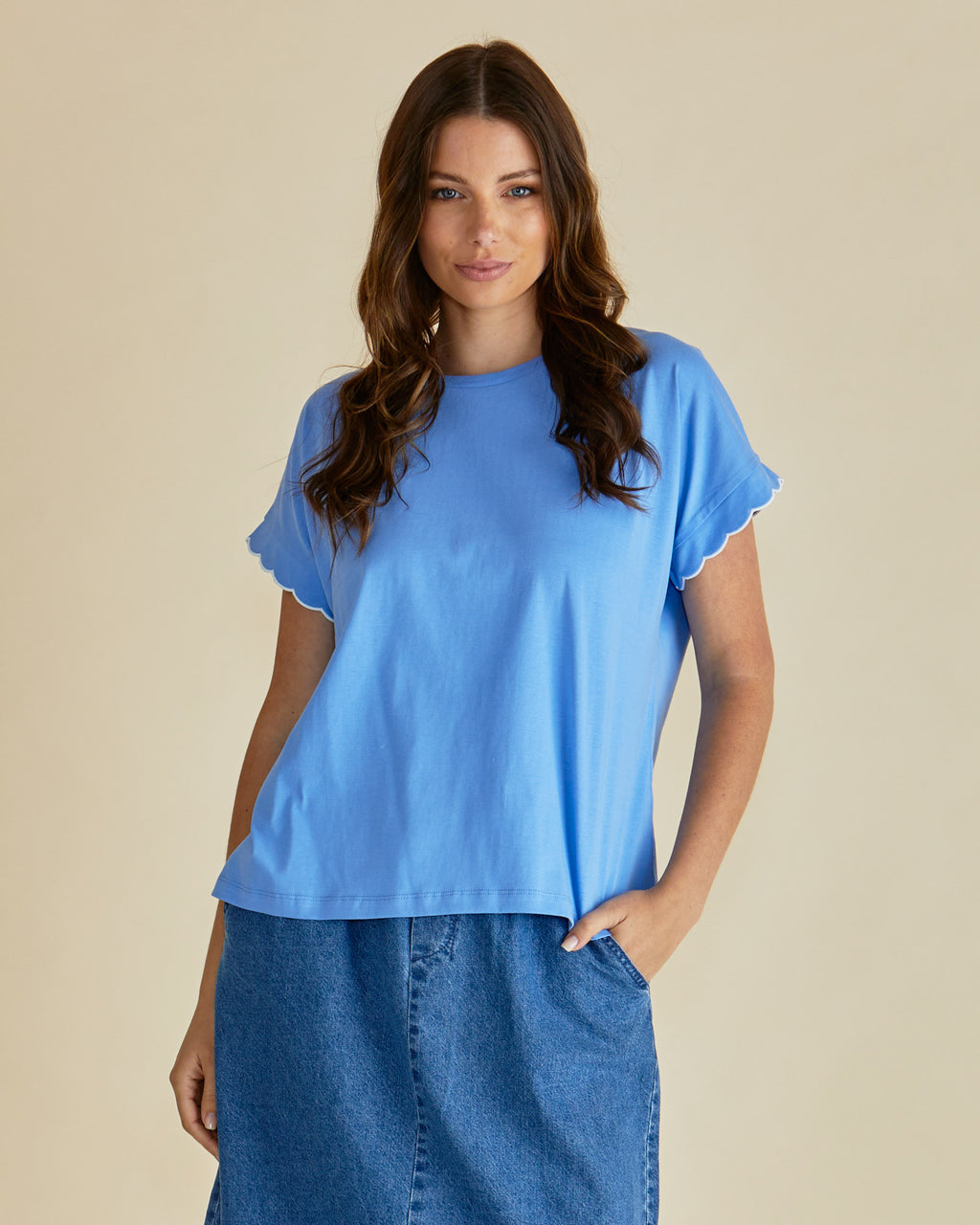Sloane Scallop Tee - Cornflour Blue