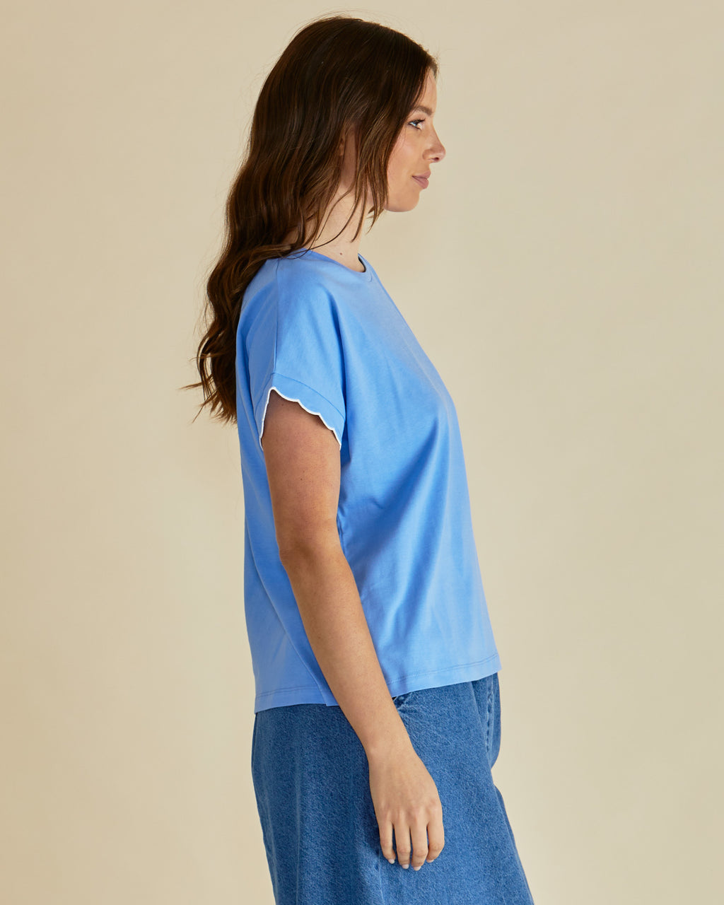 Sloane Scallop Tee - Cornflour Blue