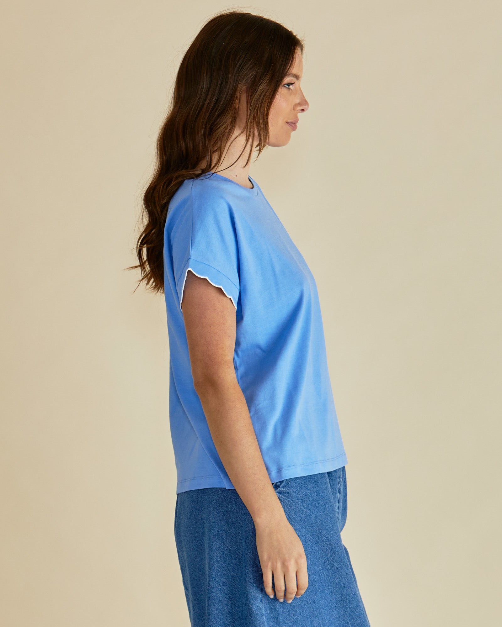 Sloane Scallop Tee - Cornflour Blue