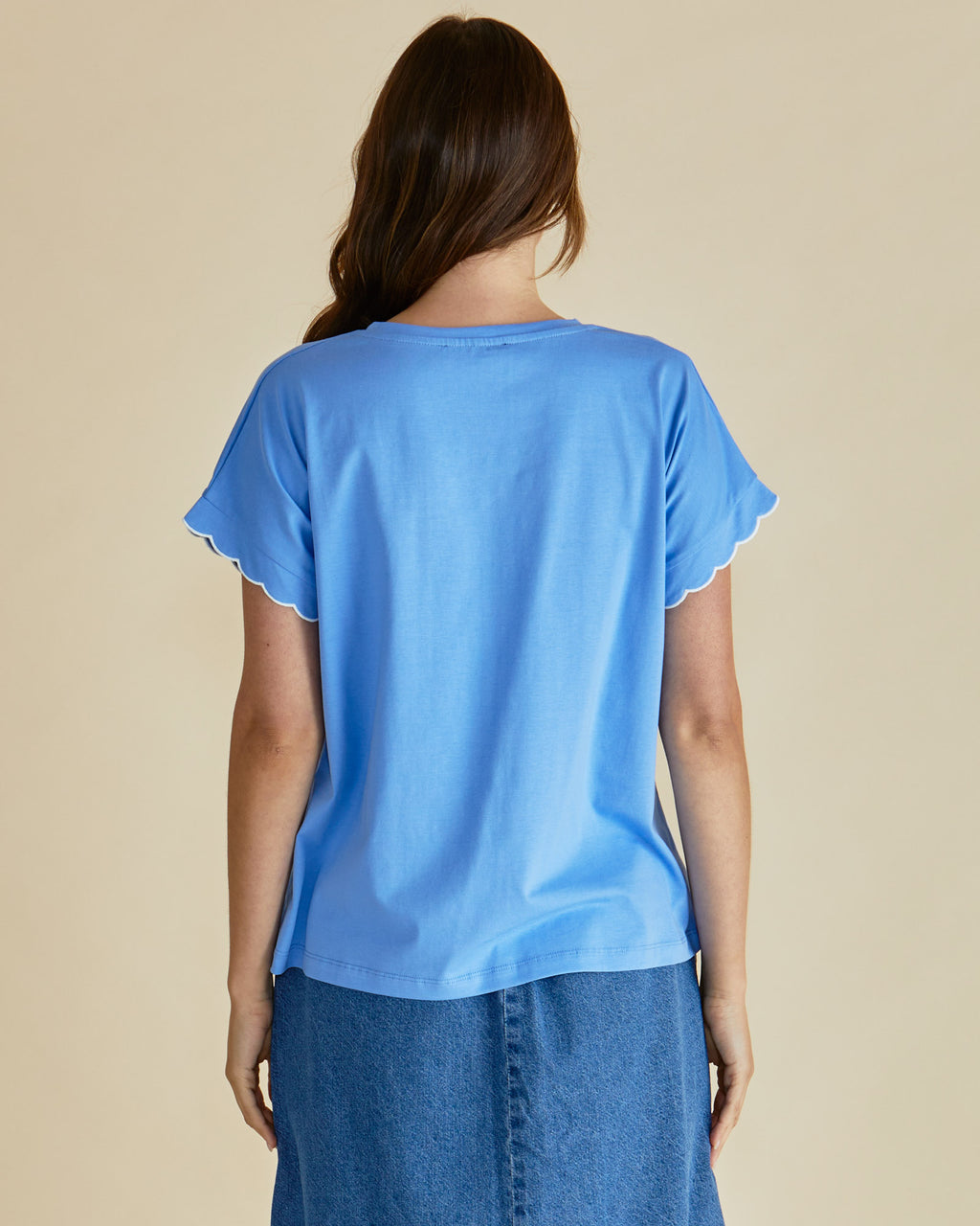 Sloane Scallop Tee - Cornflour Blue