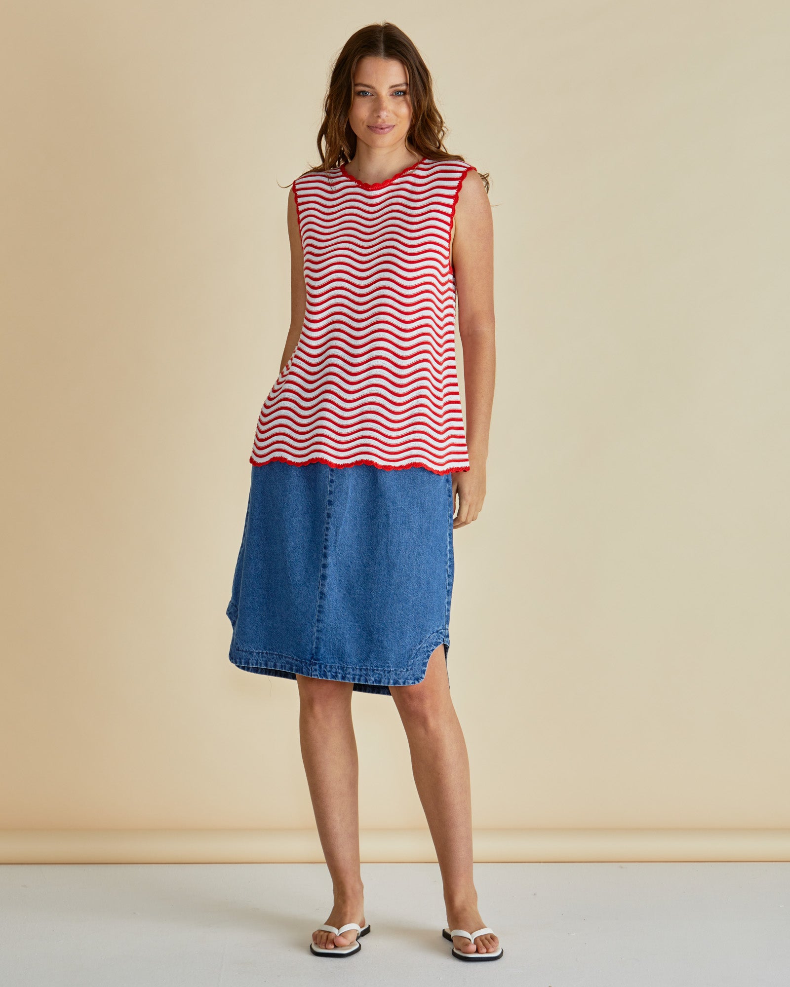 Aviva Tank - Red/White Stripe