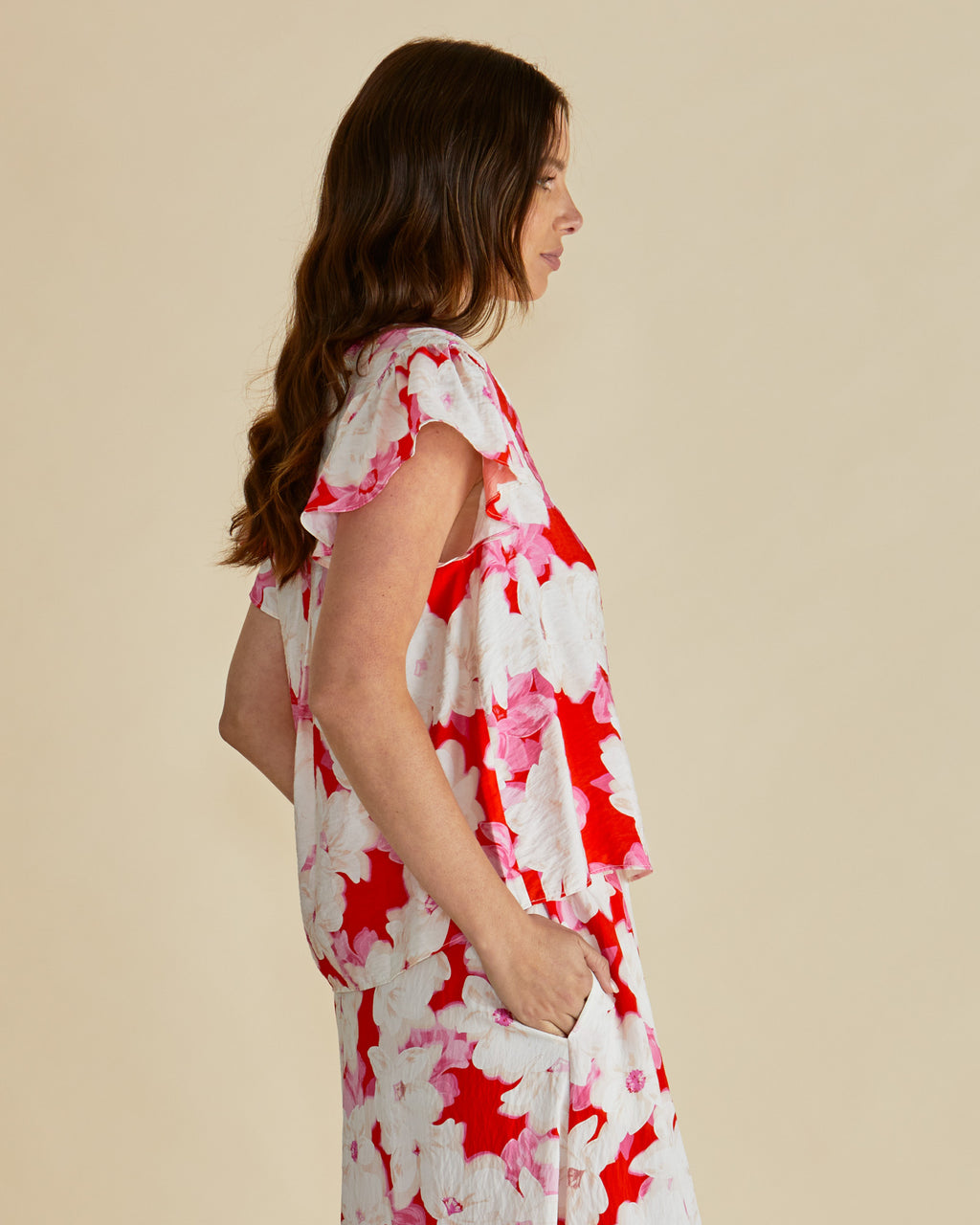 Lyra Blouse - Red Floral Print