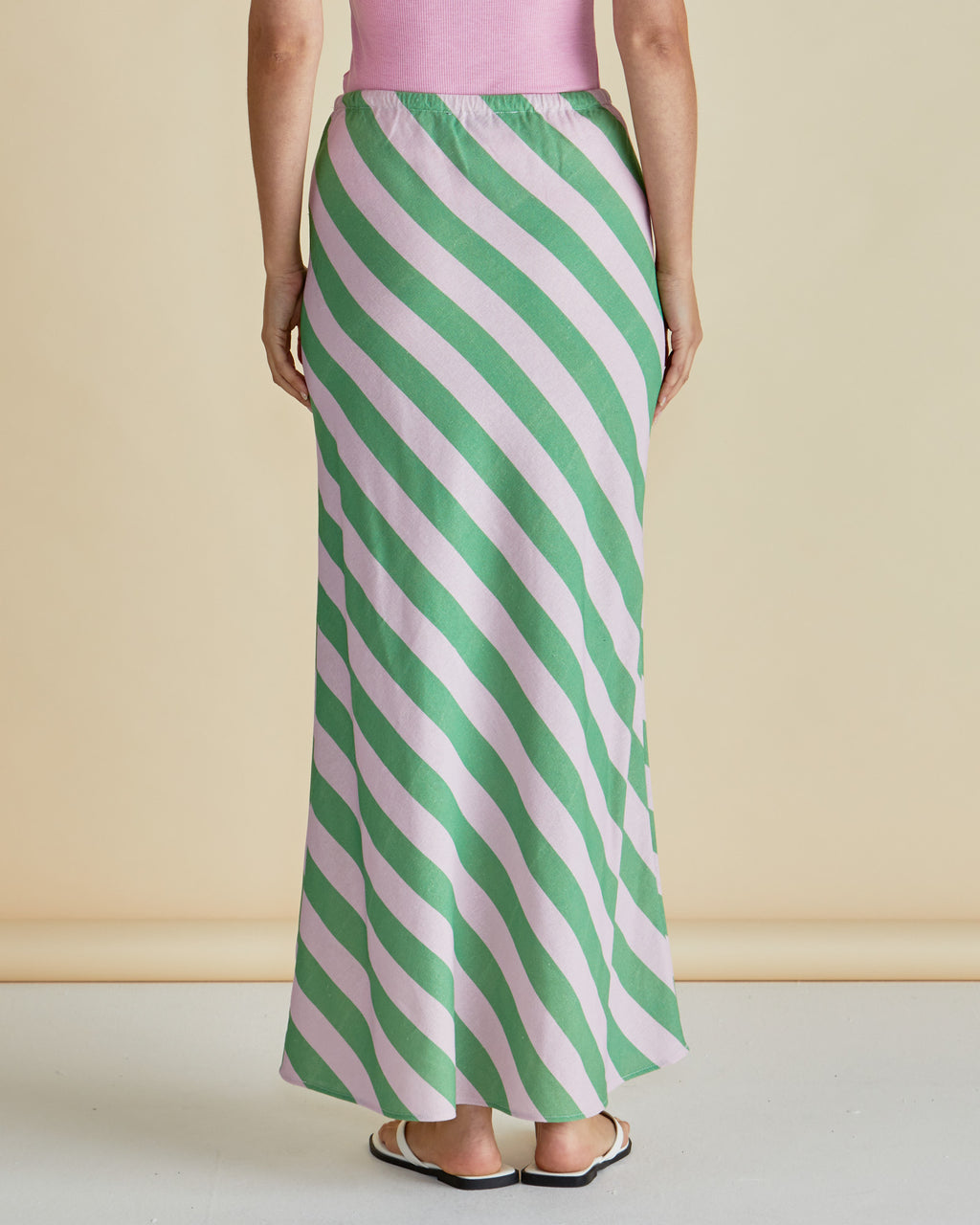 Brooke Bias Skirt - Green/Pink Stripe