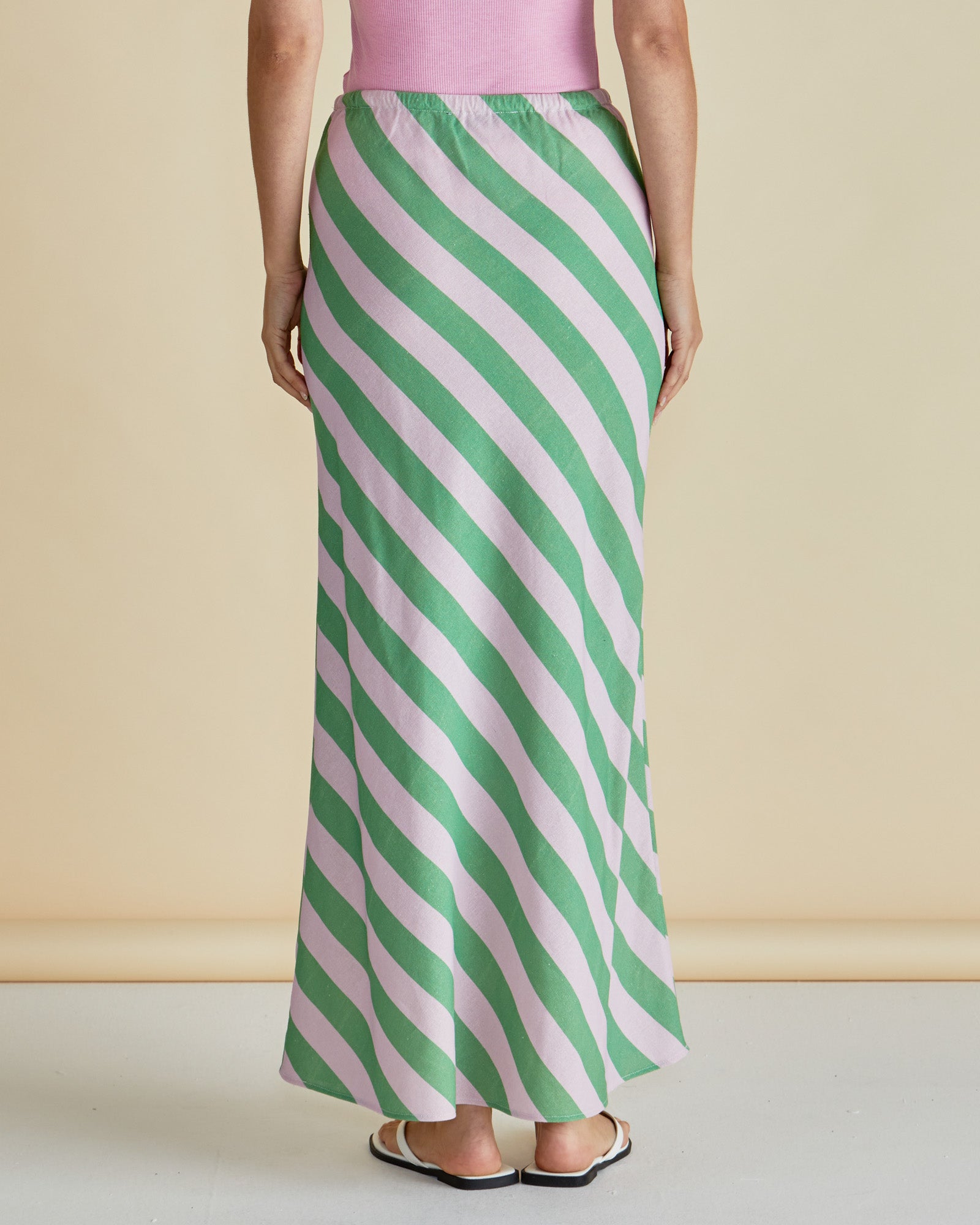 Brooke Bias Skirt - Green/Pink Stripe