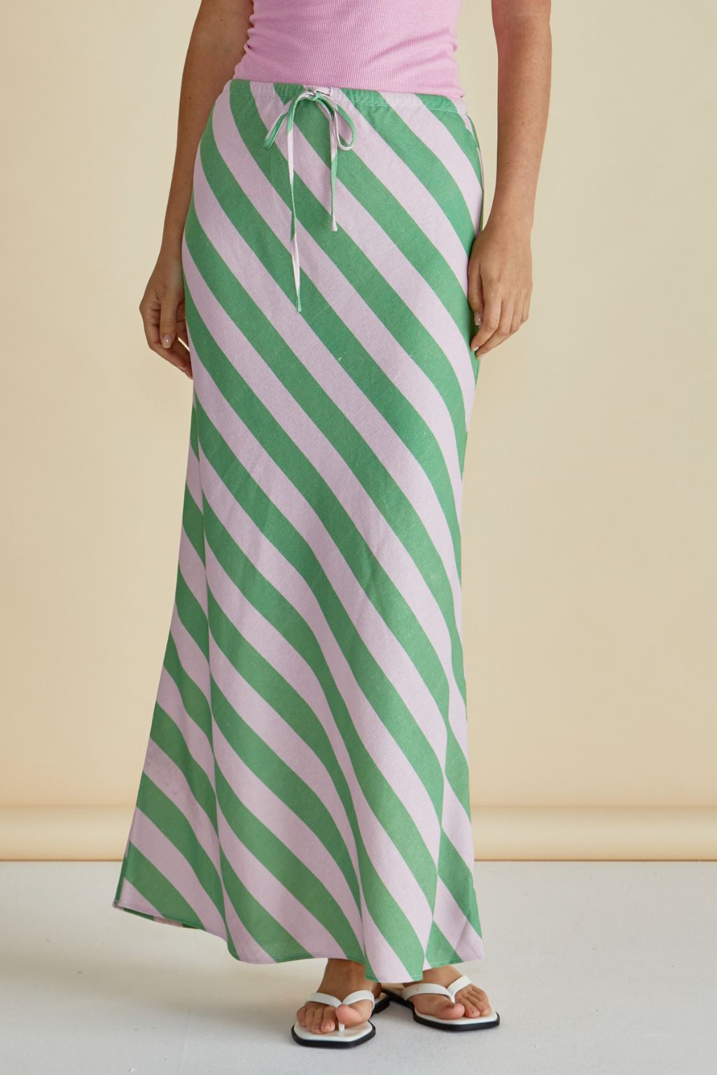 Brooke Bias Skirt - Green/Pink Stripe