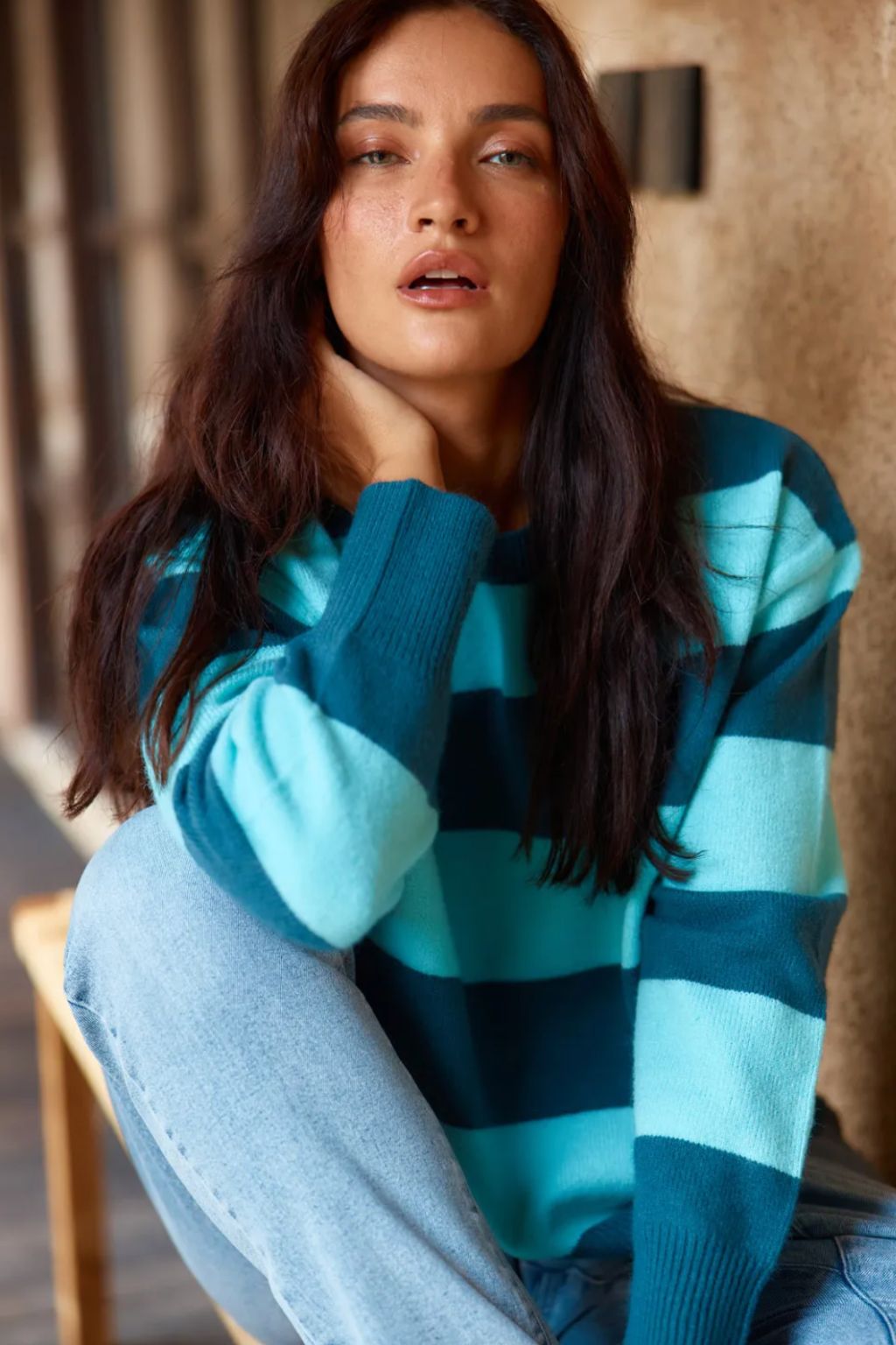 Leonie Knit Sweater - Teal Green/Blue Stripe