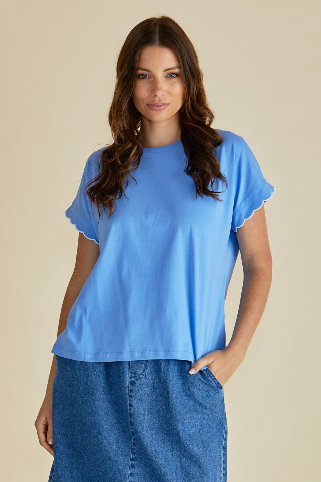 Sloane Scallop Tee - Cornflour Blue