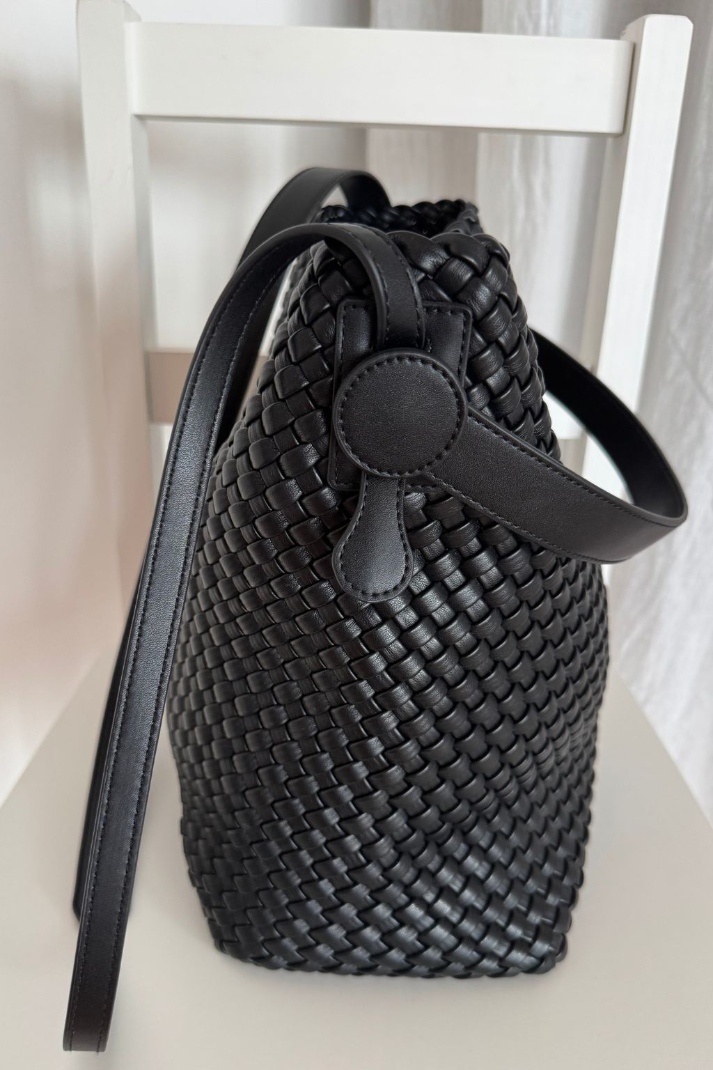 Woven Tote Bag with Matching Pouch - Black
