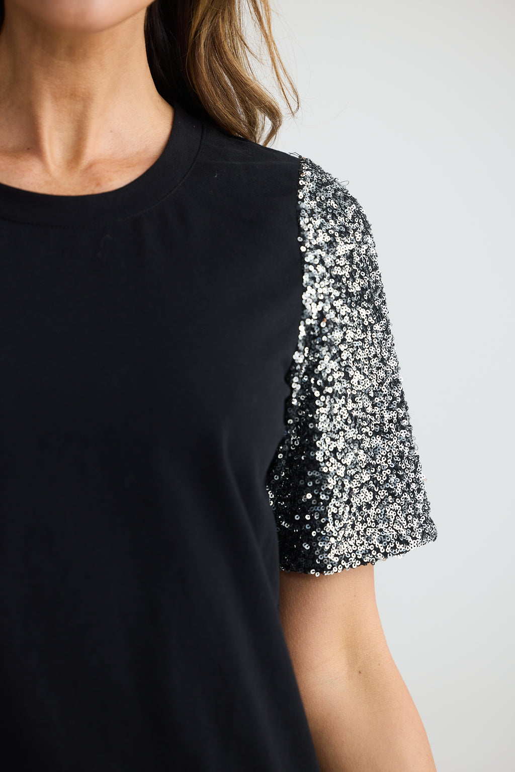 Ritz Tee - Black with Silver Sequin
