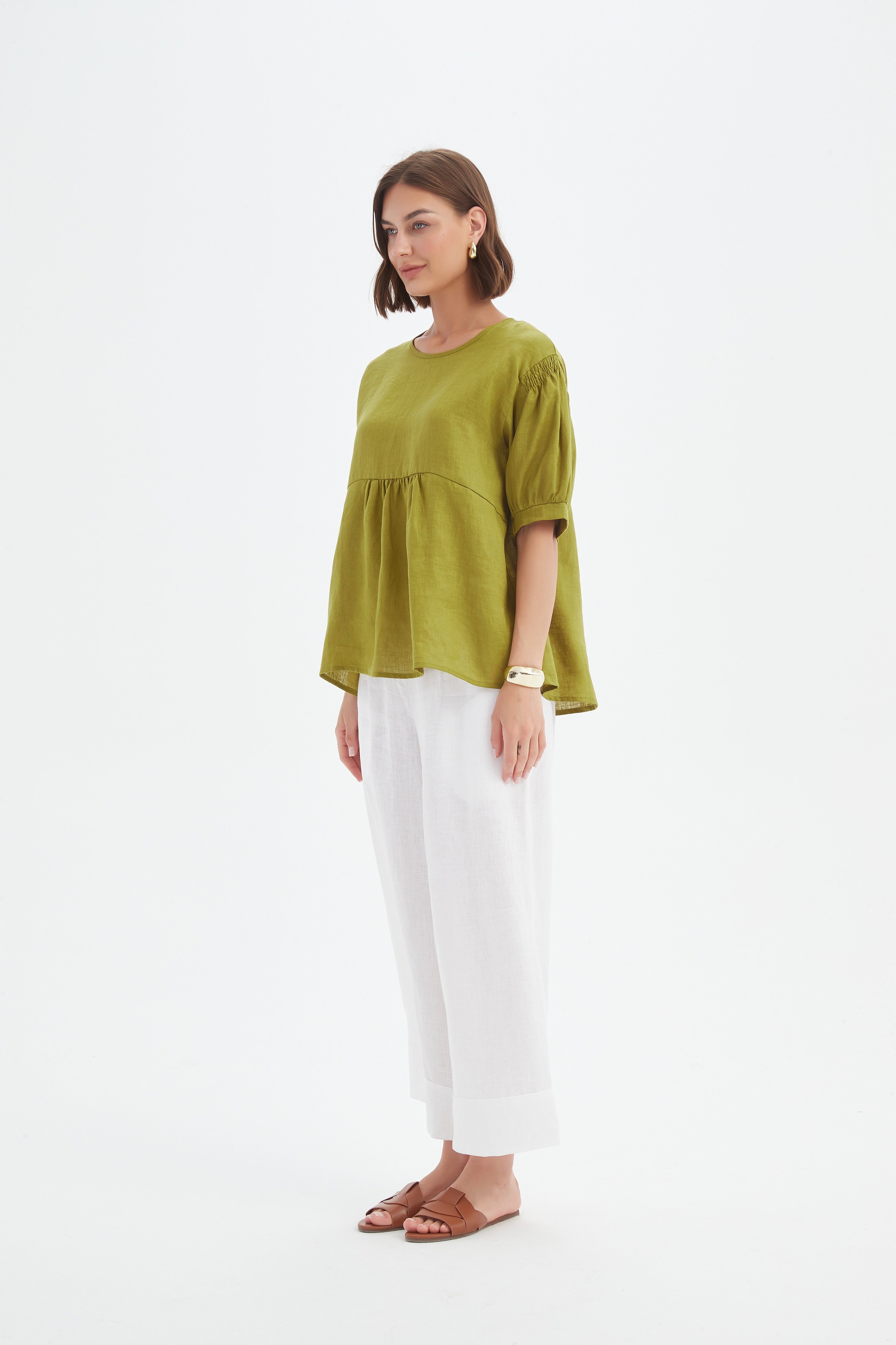 Bishop Sleeve Shirring Top - French Chartreuse