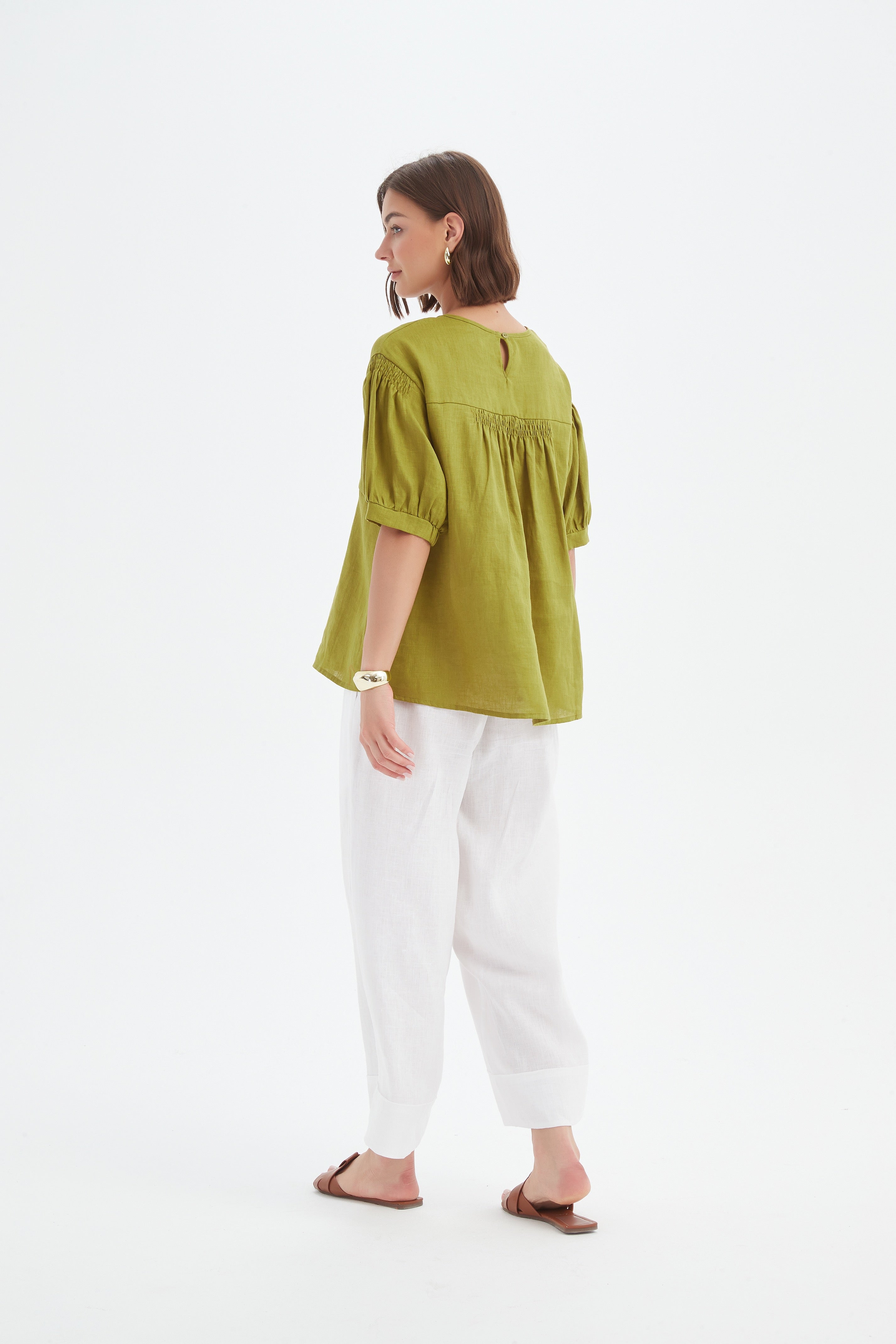 Bishop Sleeve Shirring Top - French Chartreuse