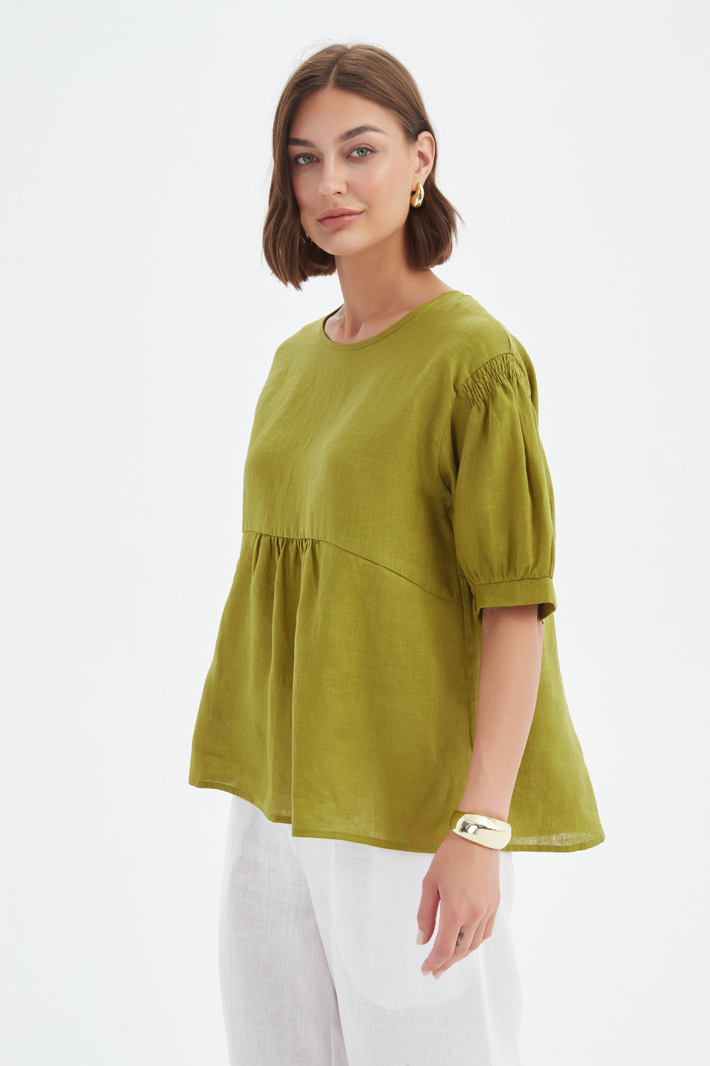 Bishop Sleeve Shirring Top - French Chartreuse