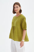 Bishop Sleeve Shirring Top - French Chartreuse