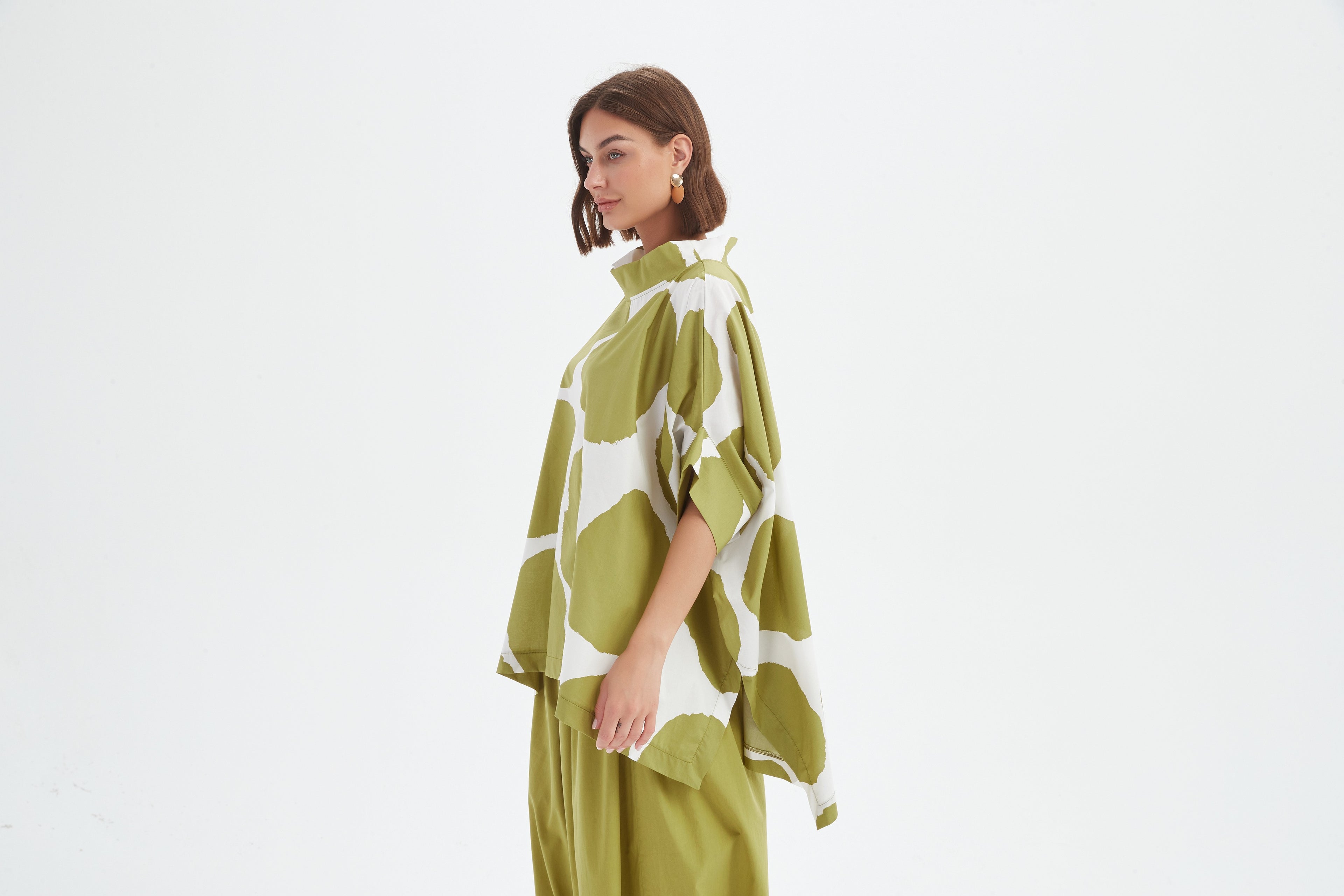 Structured Neck Print Tunic - Chartreuse/White Spot