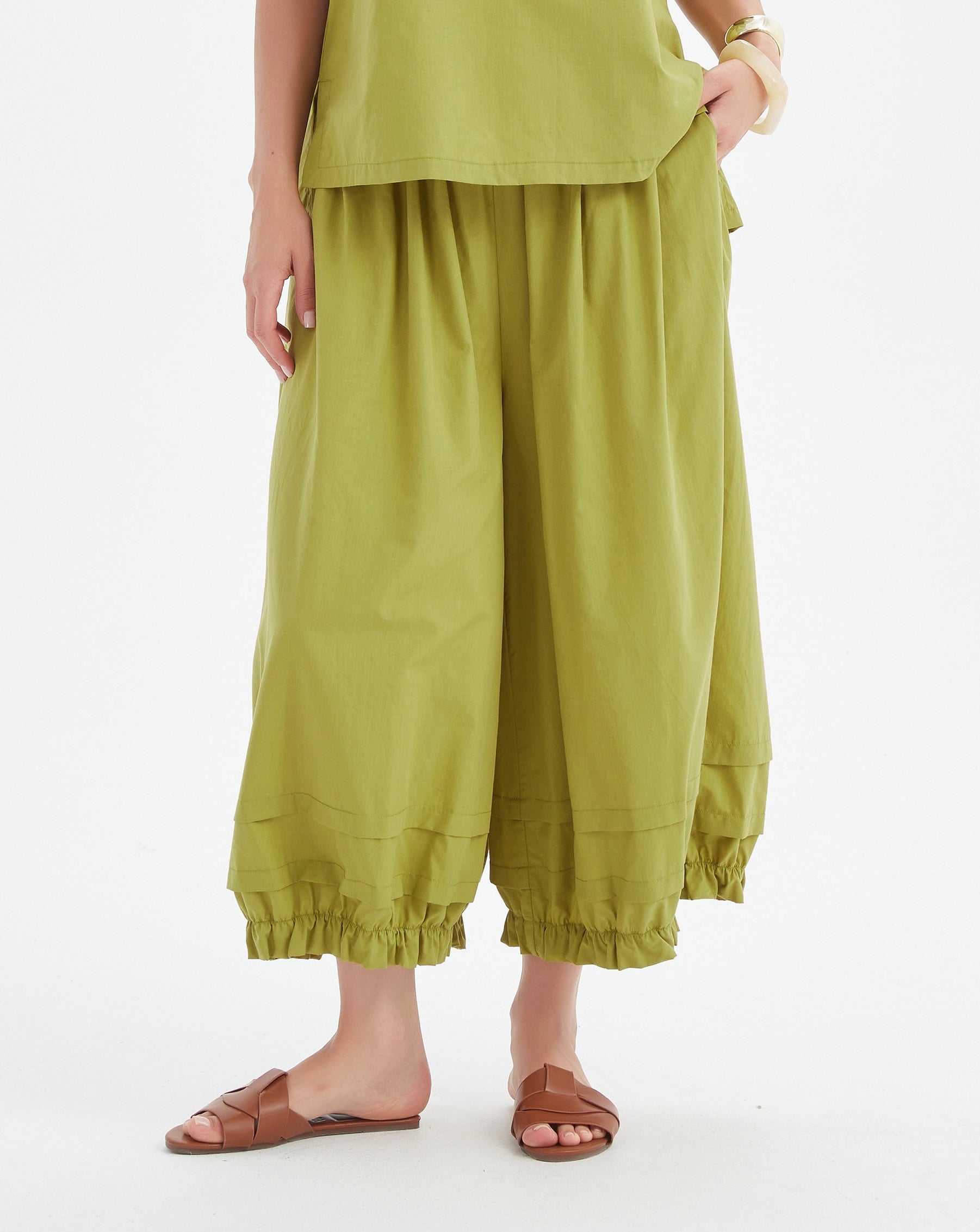 Ruffle Cuff Easy Pant - Spilt Pea