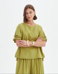 Ruffle Sleeve Lyocell Top - Spilt Pea