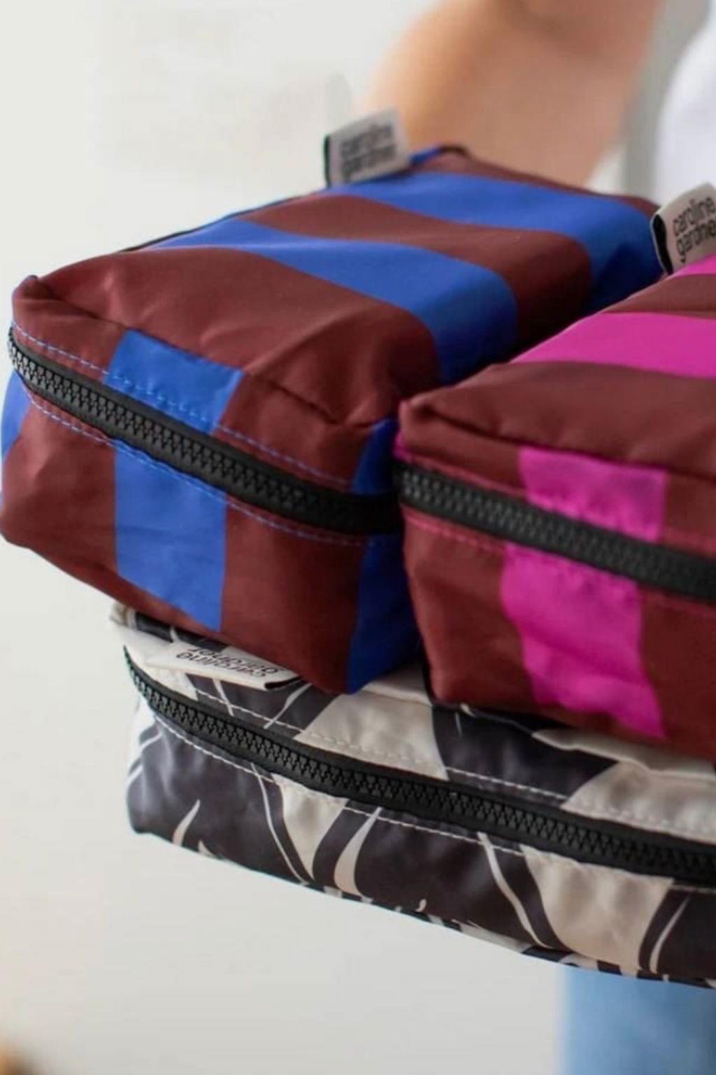 Charcoal linked hearts/stripes set of 3 mini packing cubes