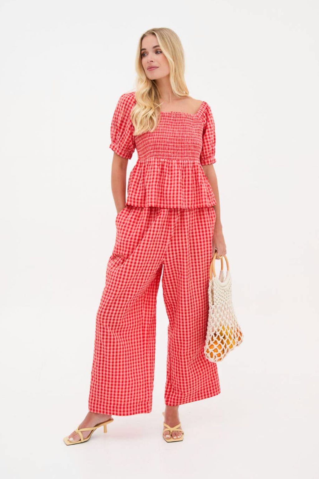 Ria Pink & Red Gingham Culottes: Red