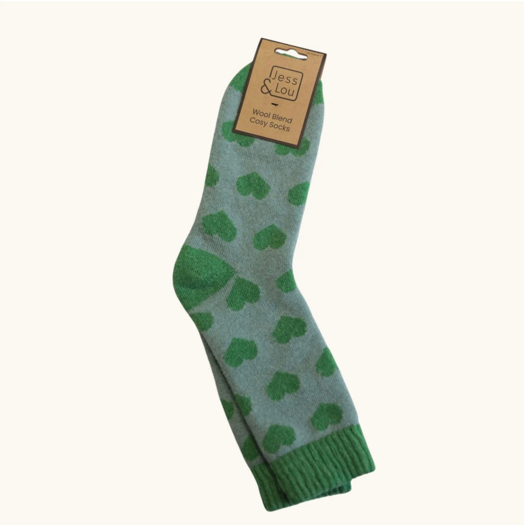 Green heart cosy socks