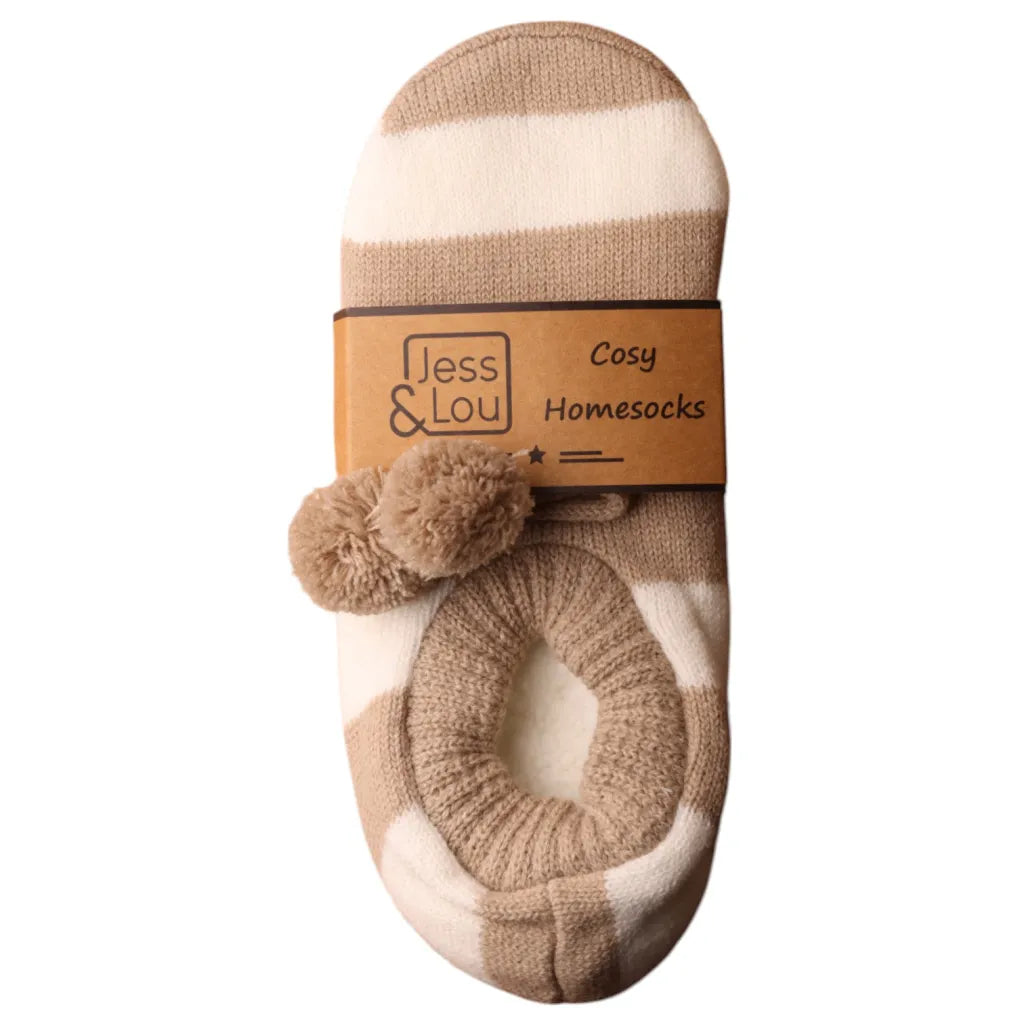 Taupe and white stripe cosy slippers