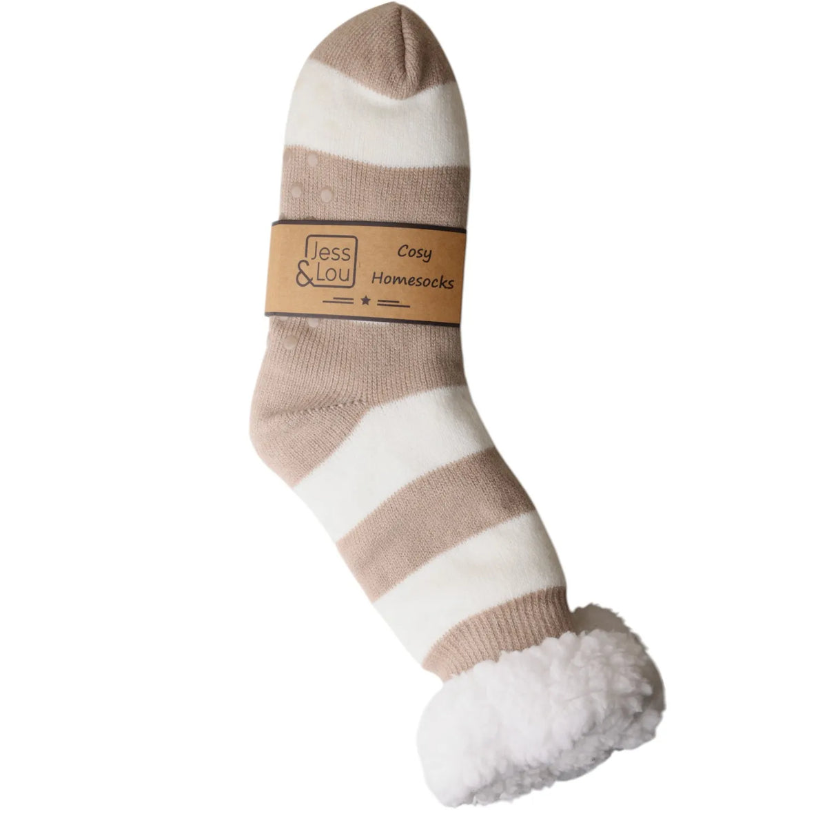 Taupe and white stripe cosy slipper sock