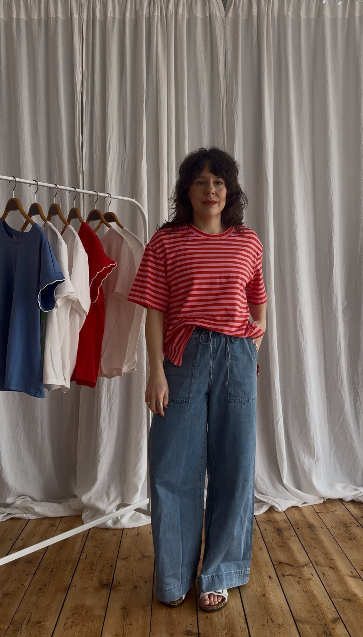 Relax Boxy Tee - Pink/Red Stripe