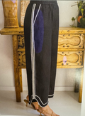 Linen Embroidery Trim, Wide Leg Pant - Black/Natural