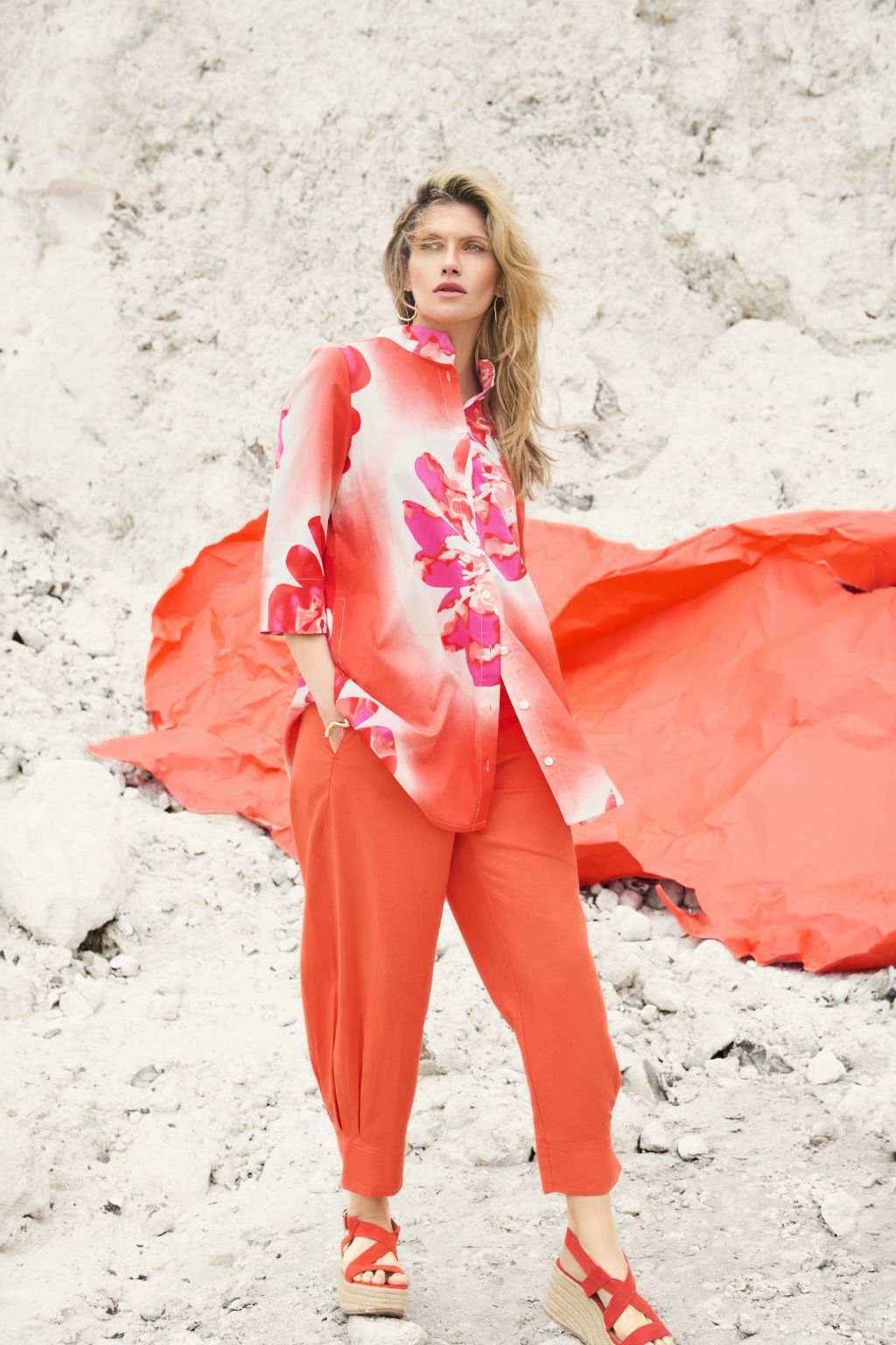 Hibiscus Shirt - Orange/Pink