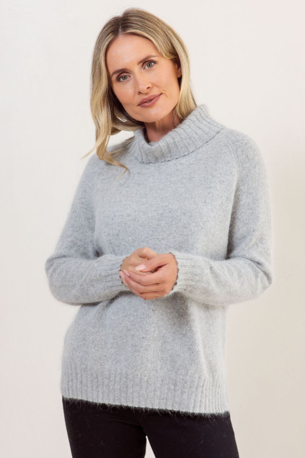 Angora, Nylon Roll Neck Sweater - Silver