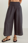 Linen Shirred Waist Pant - Charcoal
