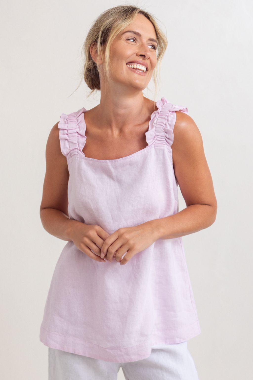 Linen Square Neck Top - Pink
