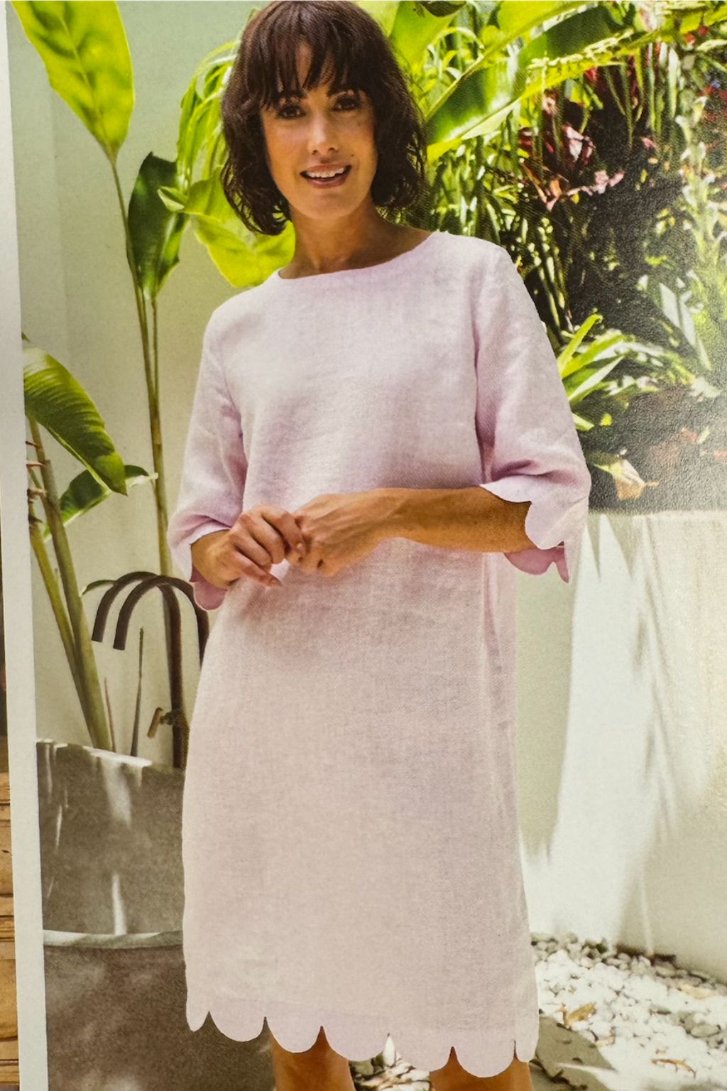 Linen Scallop Edge Dress - Pink
