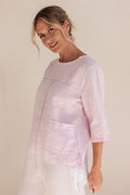 Linen 3/4 Sleeve Seam Detail Top - Pink