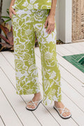 Linen 7/8 Wide Leg Pant Vine - Green/White
